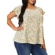 thumbnail image 1 of Agnes Orinda Blusas Florales de Talla Grande para Mujer Cuello Redondo Manga Corta Acampanada Casual Primavera Verano Blusa 1X Rosa, 1 of 7