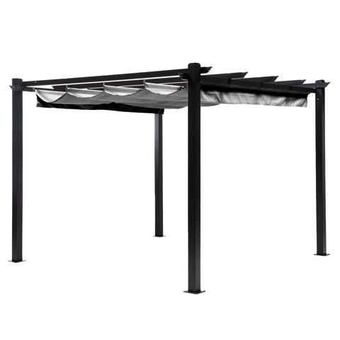 Pérgola Retráctil Gris Relan Tipo Romana Gazebo Toldo 3X3