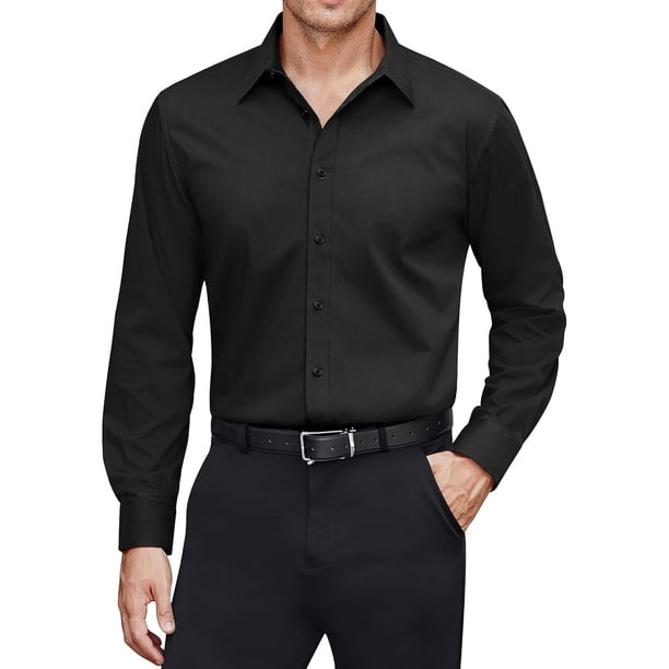 J.VER Camisa de vestir elástica para hombre, manga larga, resistente a las manchas