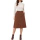 thumbnail image 2 of INSPIRE CHIC Falda Midi de Pana de Cintura Alta para Mujer, Línea A, con Botones al Frente, Plisada, con Cinturón y Bolsillos, Marrón L, 2 of 6
