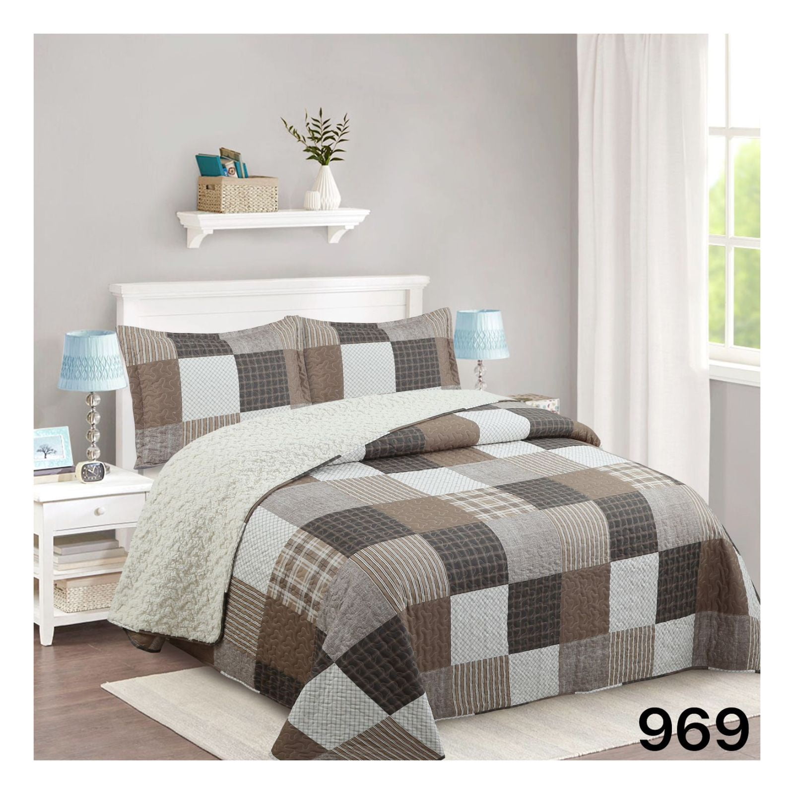 Genérico - Cubrecama Sherpa 1.5 Plazas - Café Cuadrille M969