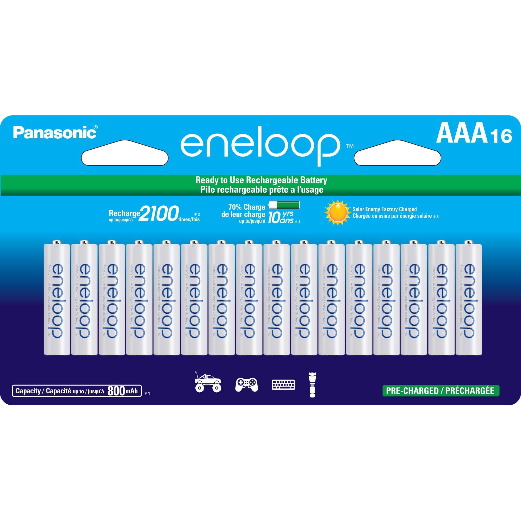 Pilas Recargables Panasonic Eneloop Aaa 2100 Cycle, Paquete De 16