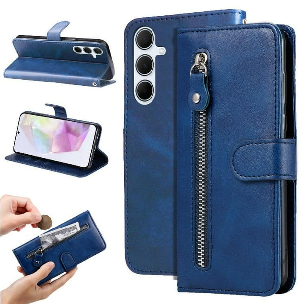 Funda con Cremallera para Samsung Galaxy A36 5G, Carcasa Cartera de Cuero PU con Soporte y Tarjetero