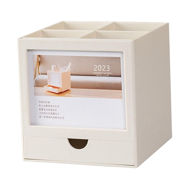 Portalápices de calendario de escritorio giratorio de 360 grados para lápiz labial y calendario de portalápices giratorio de mostrador alto y duradero , Blanco