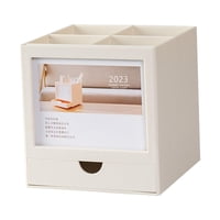 Magideal - Portalápices De Calendario De Escritorio Giratorio De 360 Grados Para Lápiz Labial Y Calendario De Portalápices Giratorio De Mostrador Alto Y Duradero , Blanco