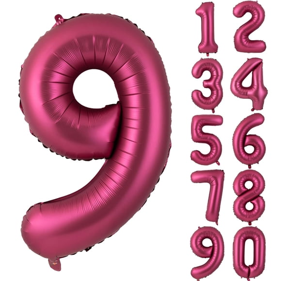Globos de aluminio con el número 9 de Yeodong, color rojo vino, fiesta de cumpleaños de 1 m