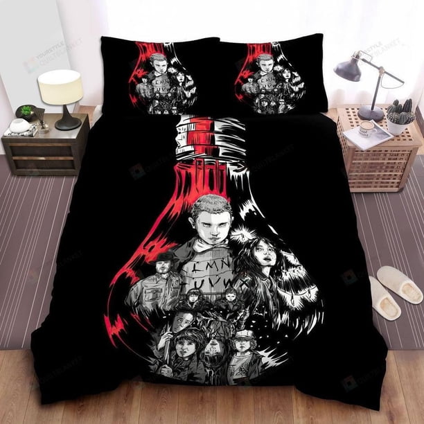 Stranger Things Characters Sketch Drawing Inside A Bulb Quilt Duvet Cover Set3-Piece Bedding Set