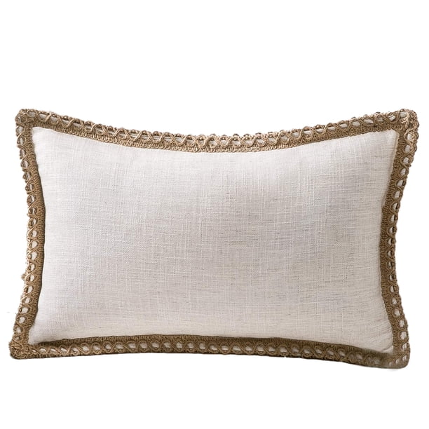 Funda de almohada decorativa de estilo rústico con ribete de lino y arpillera, con bordes personalizados, para exteriores, 30 x 50 cm