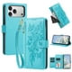 thumbnail image 1 of Funda Billetera Floral en Relieve iphone17 pro con Tarjetero y Cremallera Verde, 1 of 6