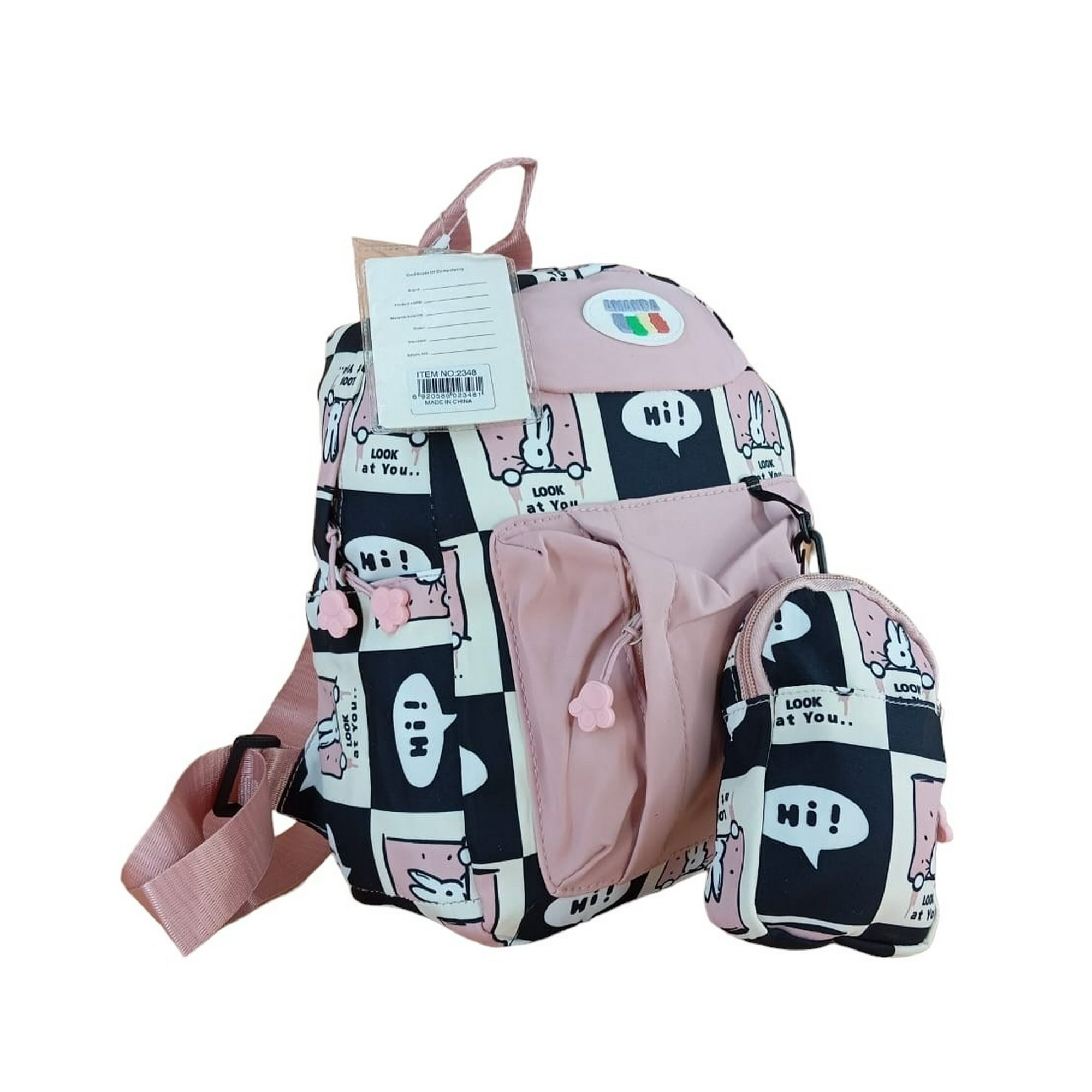 El Edén - Mochila Urbana, Juvenil, Diseño Conejos Kawaii + Estuche Color Rosado