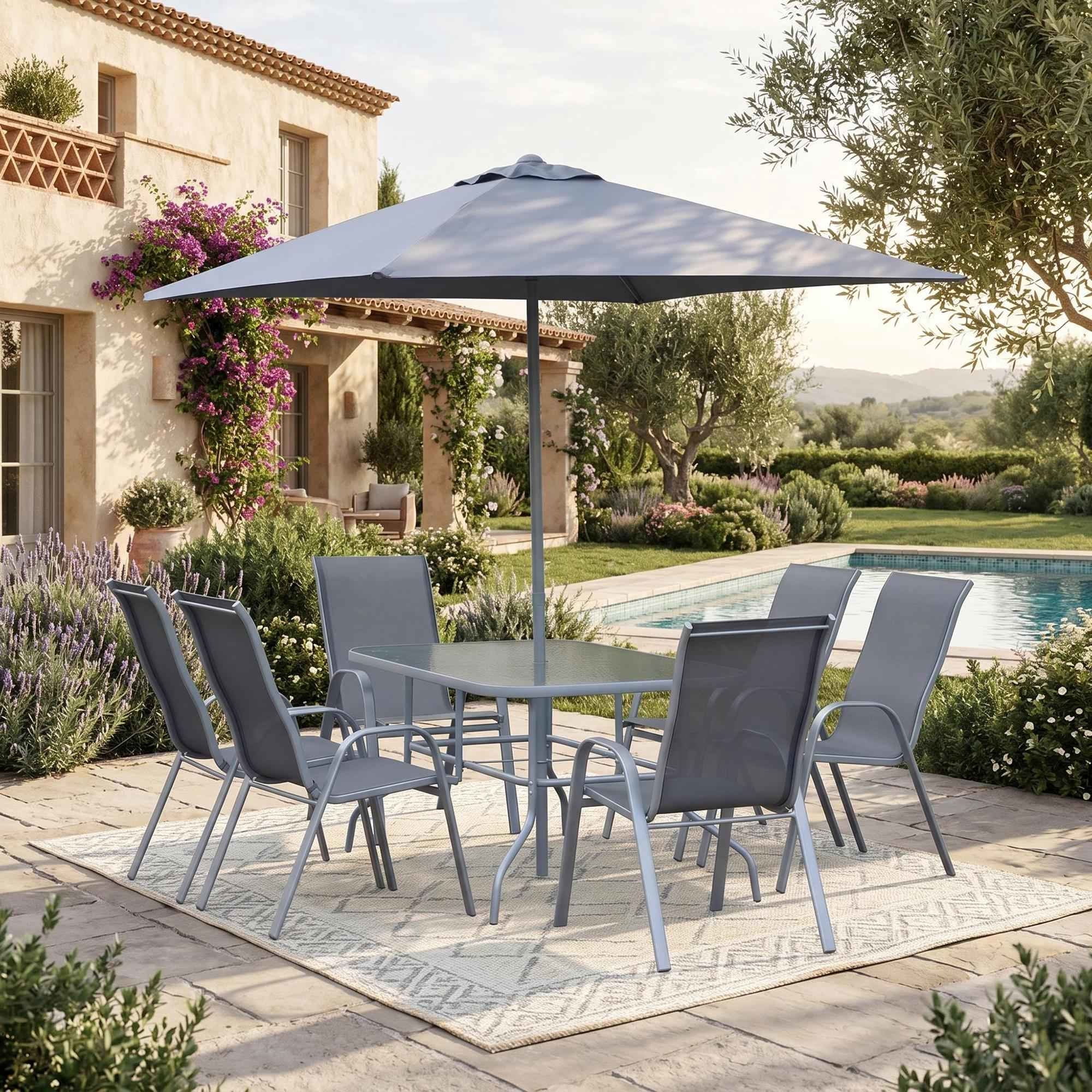 Juego de Terraza Comedor 6 Personas Gris 140x90x70.5cm