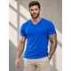 thumbnail image 1 of Poleras Cuello V 100% Algodon Basicas Manga Corta Estampar Azul M Lisa, 1 of 3