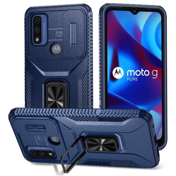 Funda Armada para Motorola Moto G Power 2022 con Tapa Deslizante y Soporte Magnético Giratorio Azul