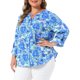 thumbnail image 4 of Agnes Orinda Camisas Florales de Talla Grande para Mujer con Cuello en V con Muesca, Mangas Largas Enrollables, Botones Abajo, Blusas Casuales 3X Azul, 4 of 6