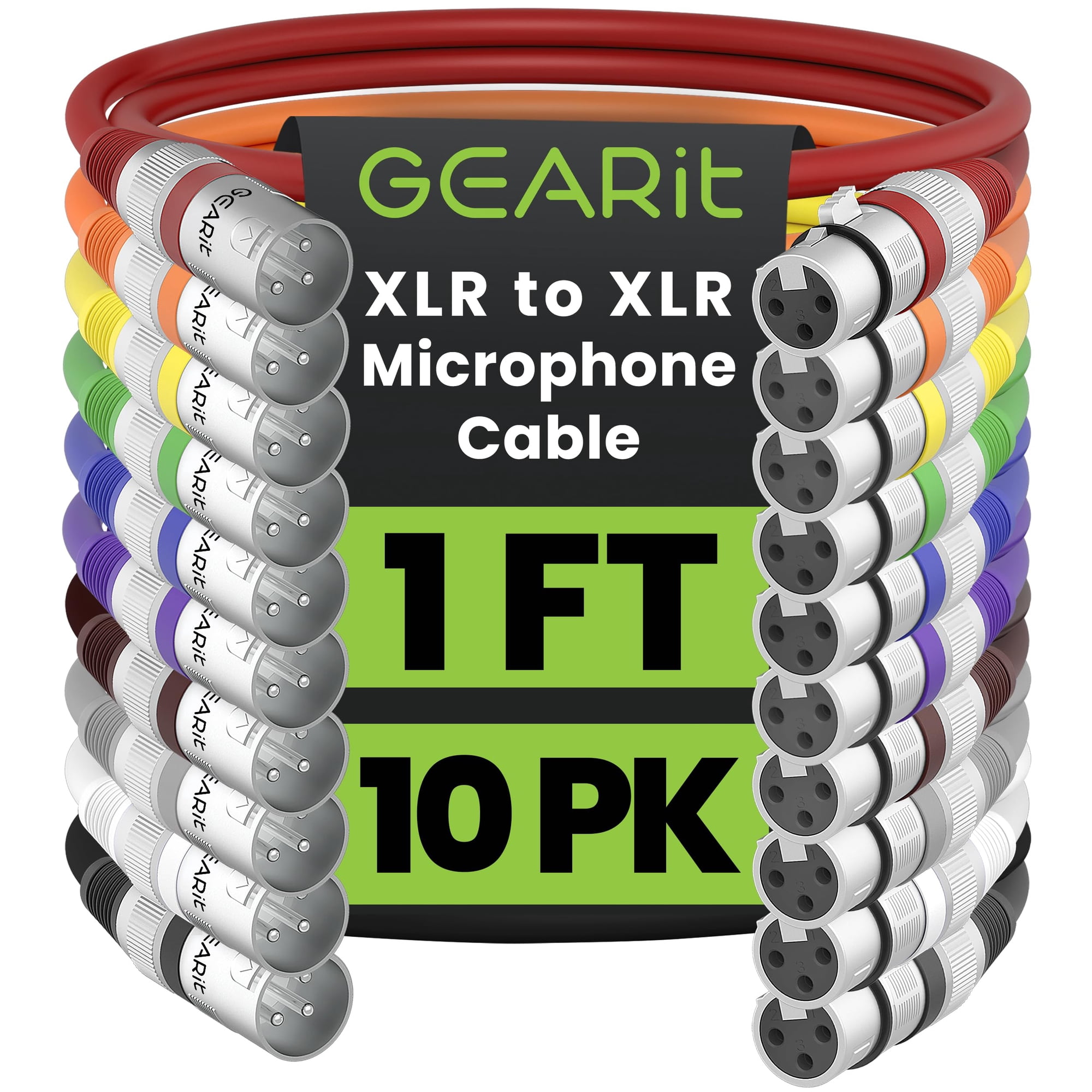 Cable De Micrófono Xlr Macho A Hembra Gearit De 30 Cm, Paquete De 10