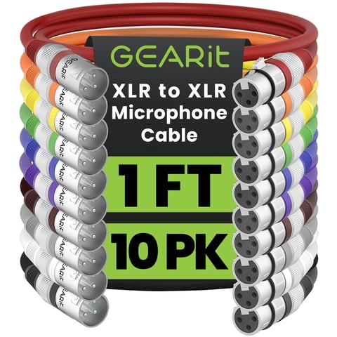 Cable De Micrófono Xlr Macho A Hembra Gearit De 30 Cm, Paquete De 10