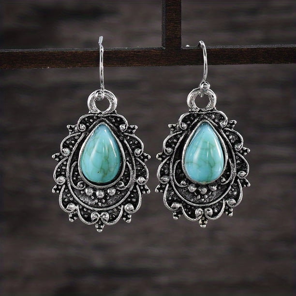 Gorgeous Women's Gemstone Turquoise & Zircon Inlaid Stud Earrings - A Stylish Accessory!