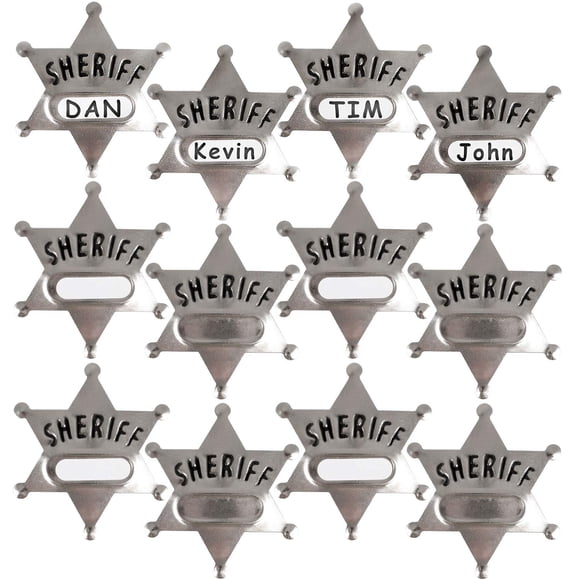 Insignias de alguacil Bedwina Silver Star con pegatinas para niños x24