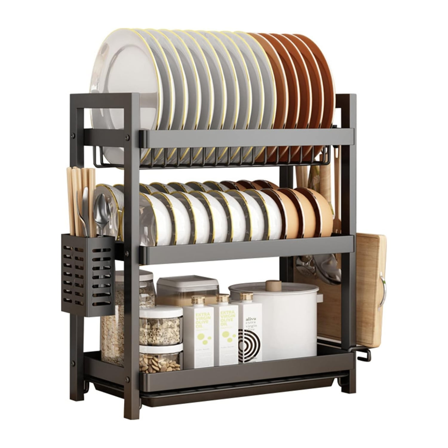 Importclick - Rack Escurridor Platos 3 Niveles Acero Negro