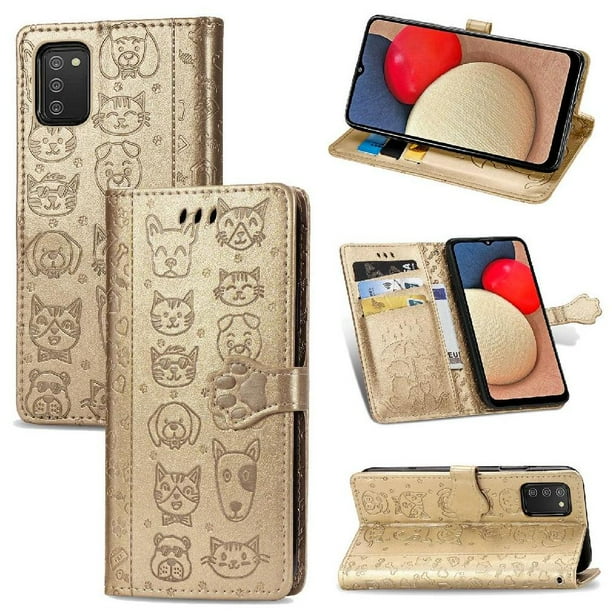 Funda Cartera FOXDOCK para Samsung Galaxy A03S , Flip PU con Relieve de Gatos y Perros, Tarjetero y Soporte