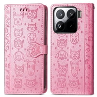 Funda Cartera Foxdock Para Xiaomi 15 Pro , Flip Pu Con Relieve De Gatos Y Perros, Tarjetero Y Soporte