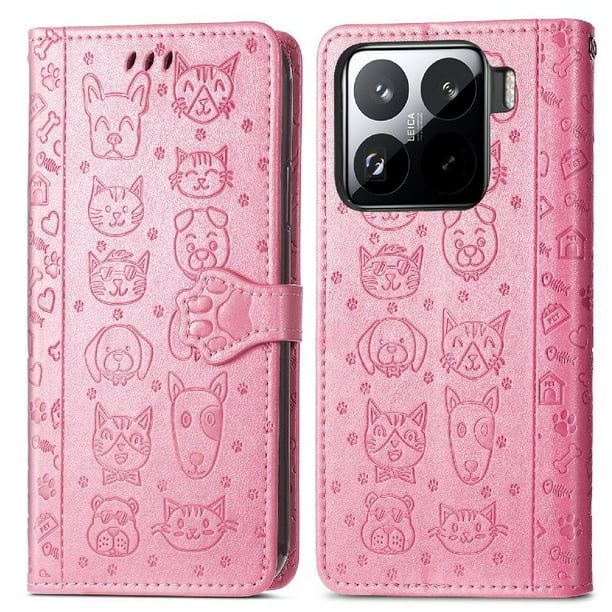 Funda Cartera FOXDOCK para Xiaomi 15 Pro , Flip PU con Relieve de Gatos y Perros, Tarjetero y Soporte