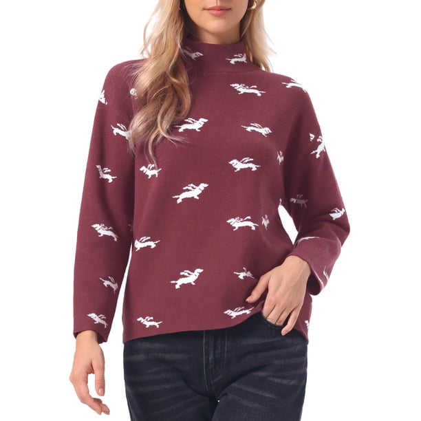 INSPIRE CHIC Suéter de Manga Larga para Mujer Cuello Simulado Casual Jersey de Punto Talla XL Burdeos