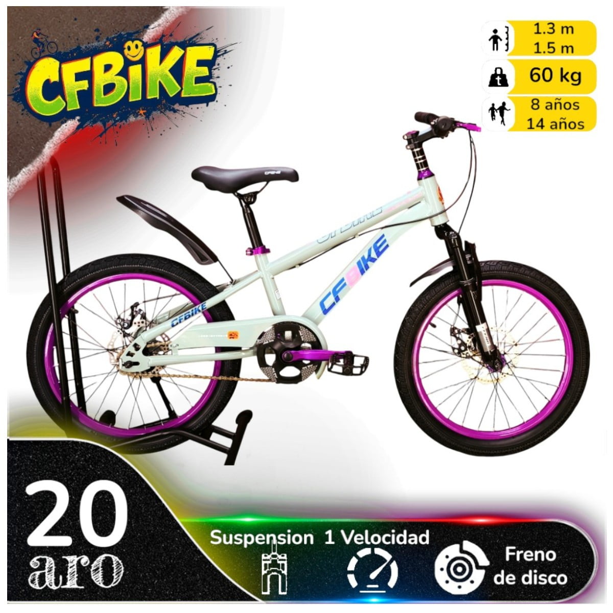 Vipnetwork - Bicicleta Aro 20 Cfbike Con Freno Disco Gris Lila (log Azul)