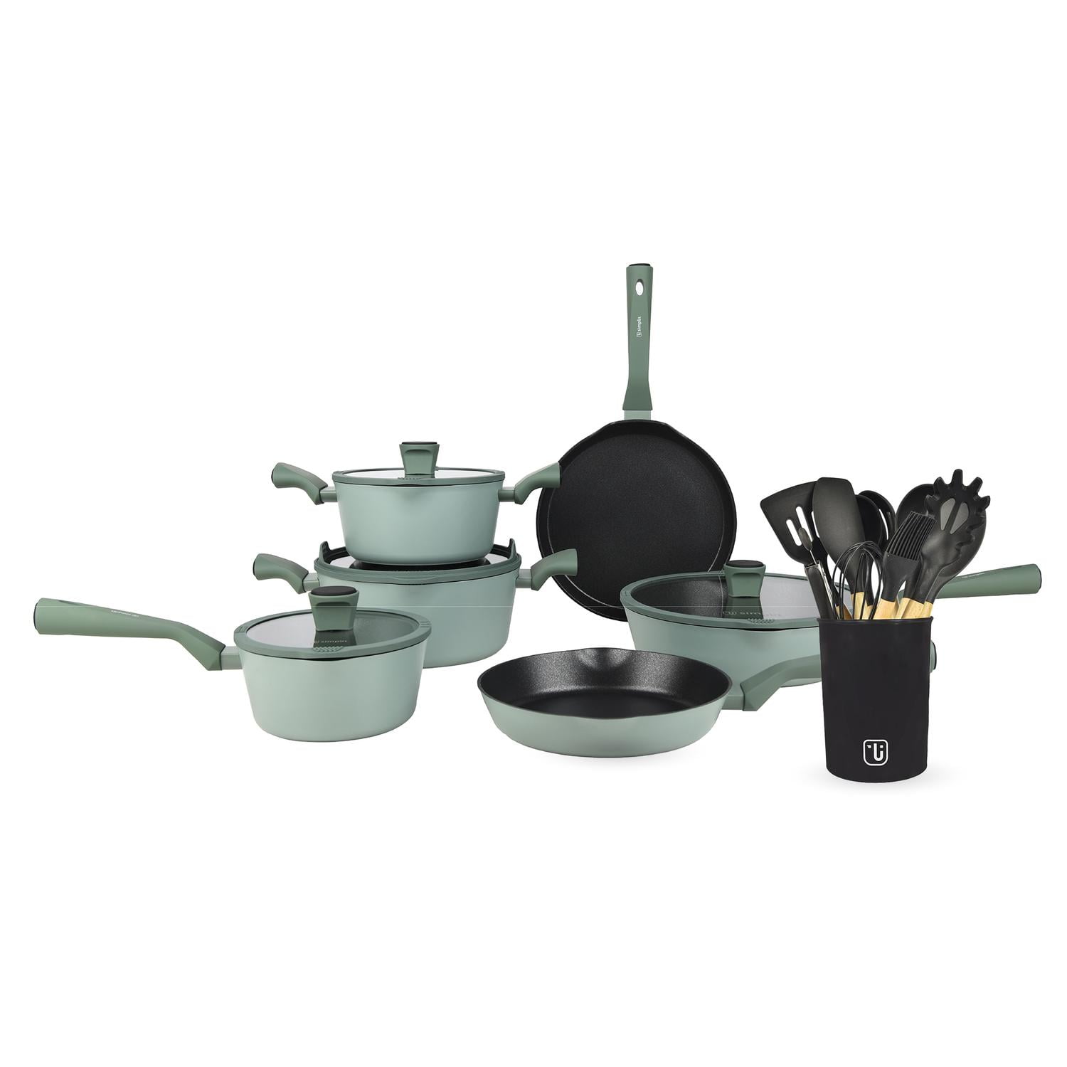 Batería De Cocina Lucca + Set 12 Utensilios Negro Simplit