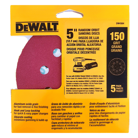 Set 5 Discos Lija Dewalt Dw4304 Grano 150