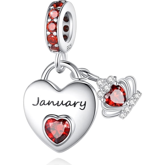 Charm Corazón Enero Plata 925 Piedra Roja Pulsera