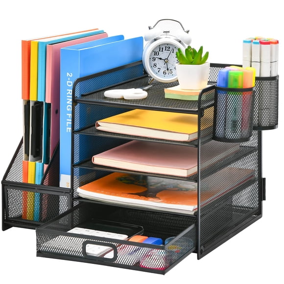 Organizador de escritorio Marbrasse de 5 niveles con archivador y cajón negro