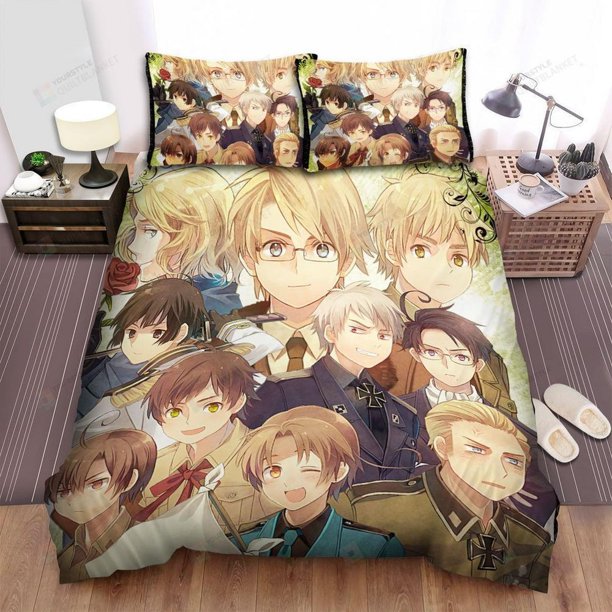 Hetalia Anime World Boys Quilt Duvet Cover Set Kids Bedspread Super Double3-Piece Bedding Set