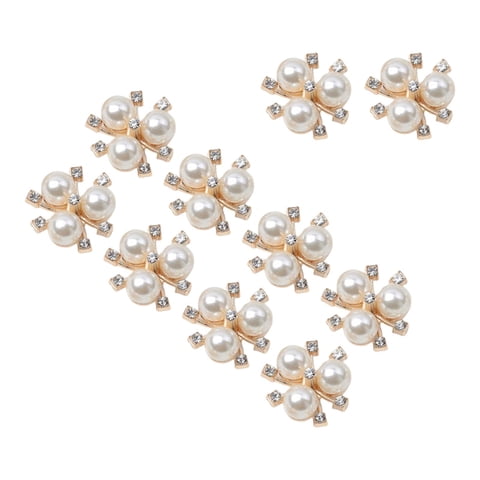 Magideal - 10 Unids Botones De Perla Broche De Diamantes De Imitación Botones Diy Craft Flatback Rhinestone Beads Botones Para Zapatos Suministros Boda Nupcial Dorado