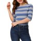 thumbnail image 1 of INSPIRE CHIC Camisetas a Rayas de Mujer para Regreso a Clases Ajustadas con Mangas al Codo y Cuello de Barco Talla S Gris Azul, 1 of 6