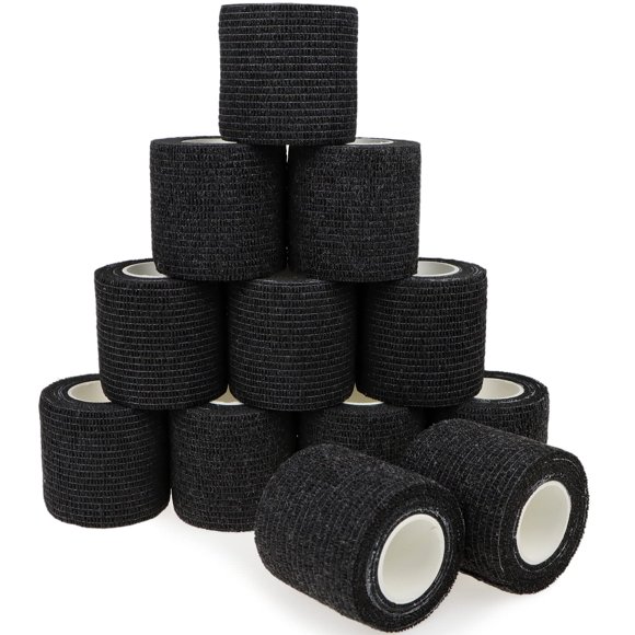 Venda cohesiva autoadhesiva KEQCQE de 5 cm, negra, 12 rollos