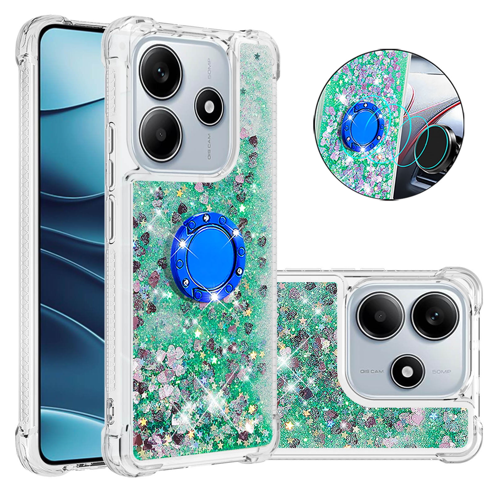 Foxdock Funda Glitter Líquida Para Xiaomi Redmi Note 14 4g Con Anillo Brillante, Tpu Antichoques Y Esquinas Reforzadas, Soporte
