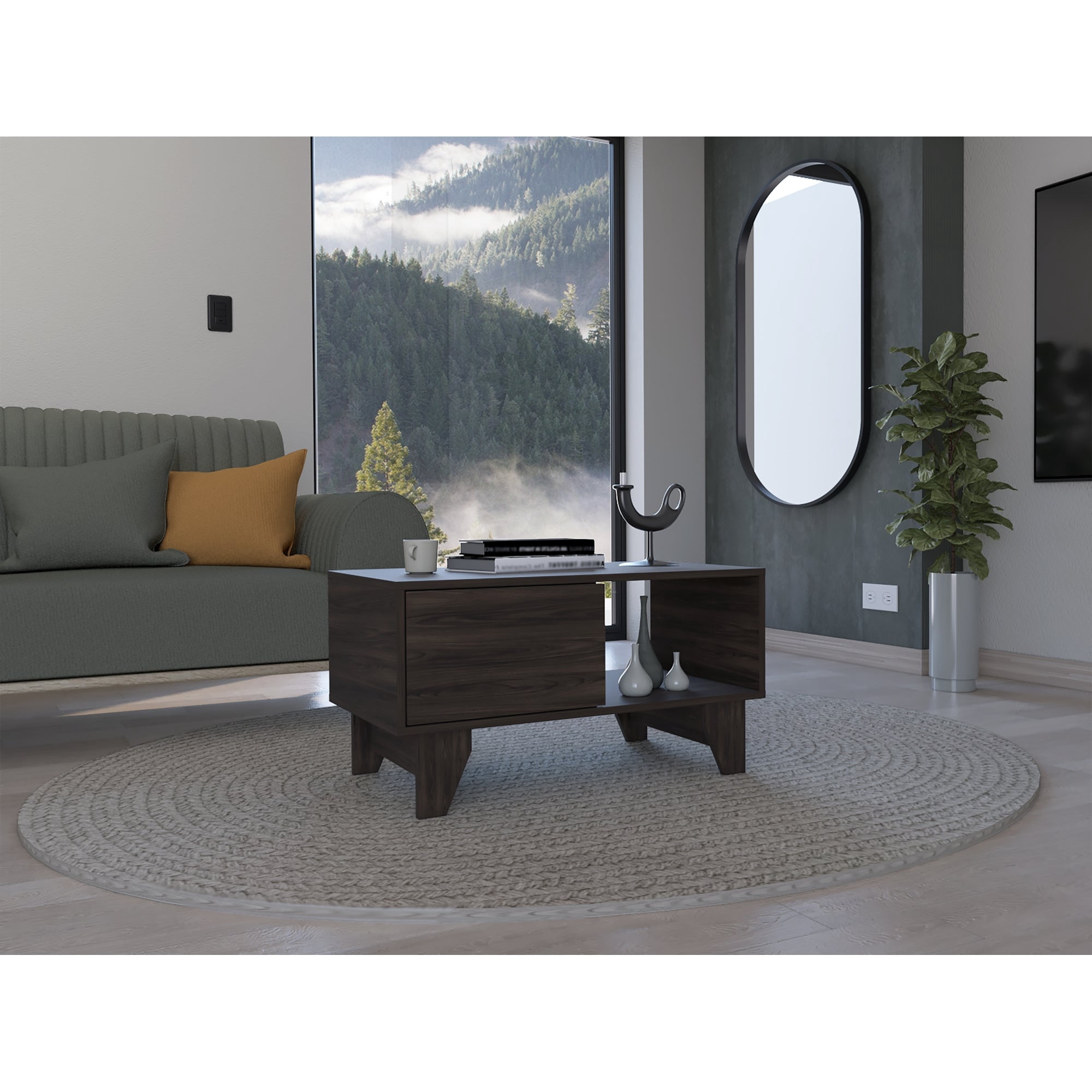 Tuhome - Mesa De Centro Portanova 1 Cajón Café Oscuro