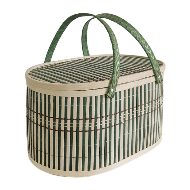 Cesta tejida de bambú, cesta de bambú con tapa, contenedor de huevos versátil, cesta de regalo, cesta de almacenamiento de alimentos para aperitivos Tapa sólida