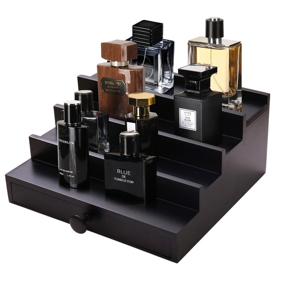 Organizador De Colonia Negro De 4 Niveles De Madera Con Cajón