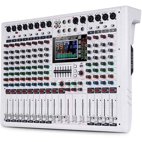 Mezcladora de audio Yamnweo GF12 PRO de 12 canales con pantalla LCD a color