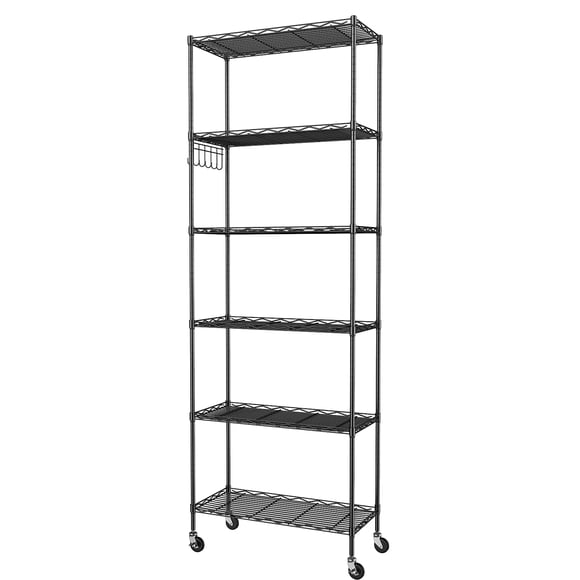 Estante de alambre Shelf Homdox de 6 niveles con ruedas giratorias, negro