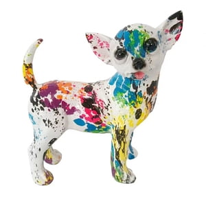 Magideal - Estatua De Graffiti Chihuahua, Figura De Perro, Decoración De Escritorio De Resina Pulida, Multiusos, 19X18X9,5 Cm, Color Salpicado Para Habitación De Estilo A