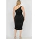 thumbnail image 3 of Vestido Midi Ajustado de Talla Grande con un Hombro Fruncido en Color Liso Sexy, 3 of 4