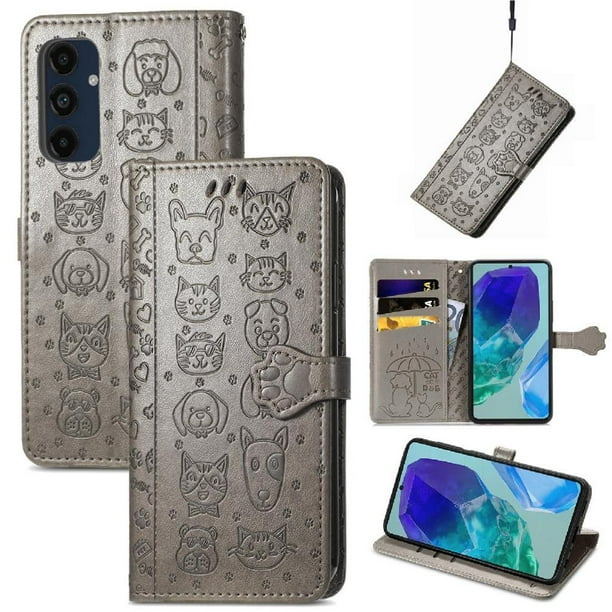 Funda Cartera FOXDOCK para Samsung Galaxy A16 5G , Flip PU con Relieve de Gatos y Perros, Tarjetero y Soporte