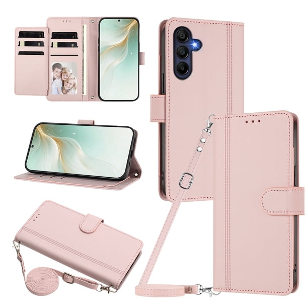 Samsung Galaxy A18 Funda con Ranuras para 9 Tarjetas, Rosa