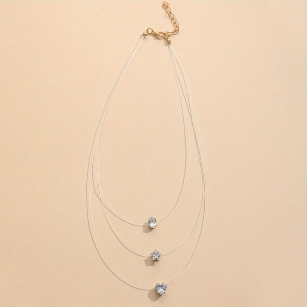 Retro Reticulated Star Pendant Necklace - Zircon Multi-Layer Five-Pointed Water Drop Pendant with Clavicle Chain