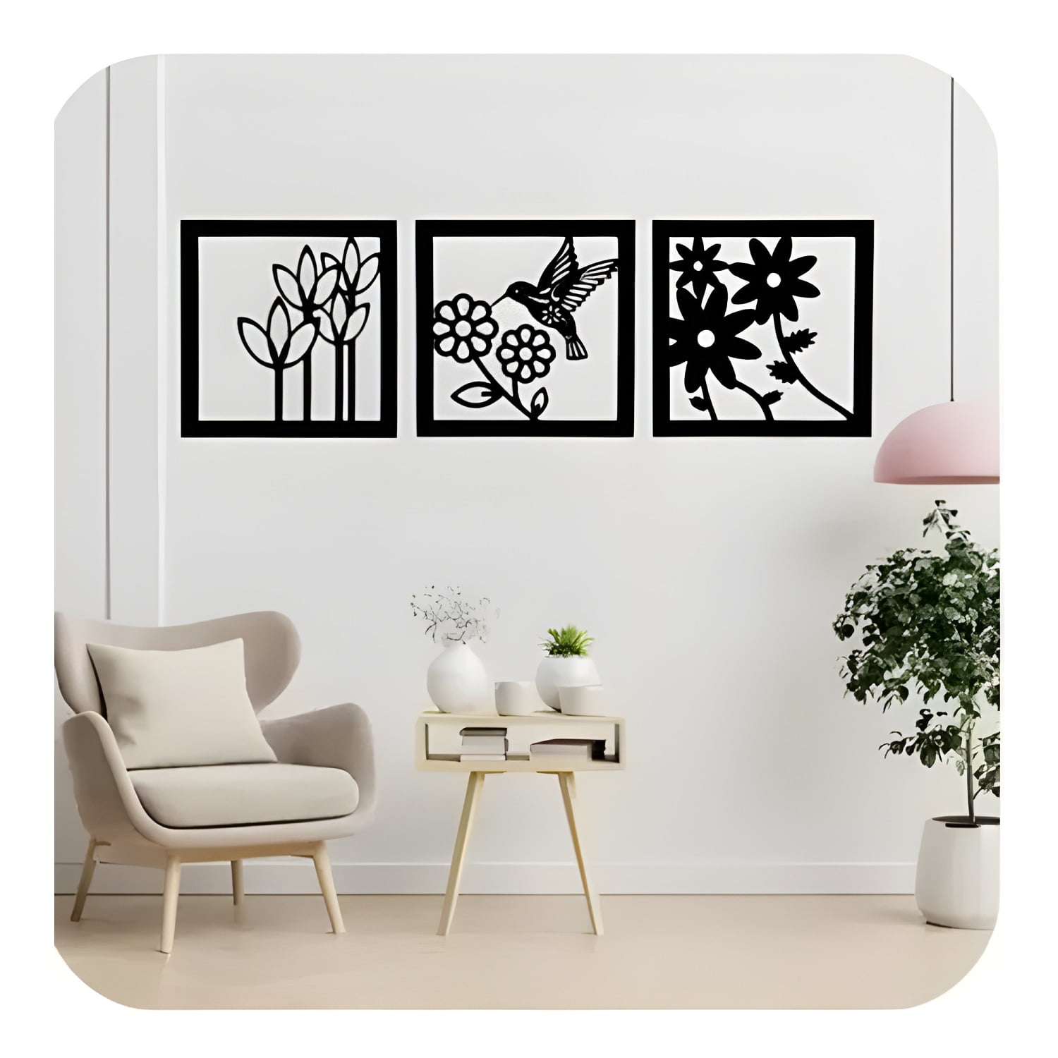 Genérico - Cuadros Colibrí Flores Pack 3 Mdf