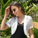 thumbnail image 2 of Bolero corto para mujer, cárdigans transparentes de verano con encaje floral y mangas cortas abiertas al frente., 2 of 5