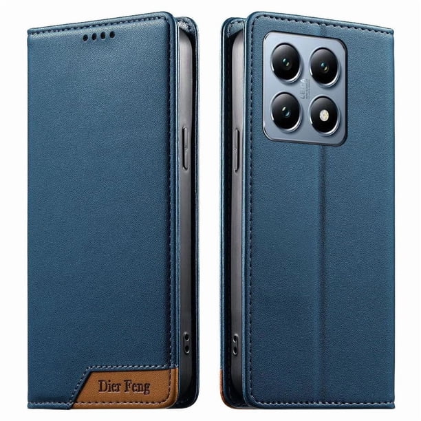 Funda Tipo Cartera de Cuero Sintético para XIAOMI 14T Pro Bloqueo RFID, con Ranuras para Tarjetas y Bolsillo para Efectivo, Cierre Magnético Fuerte Azul